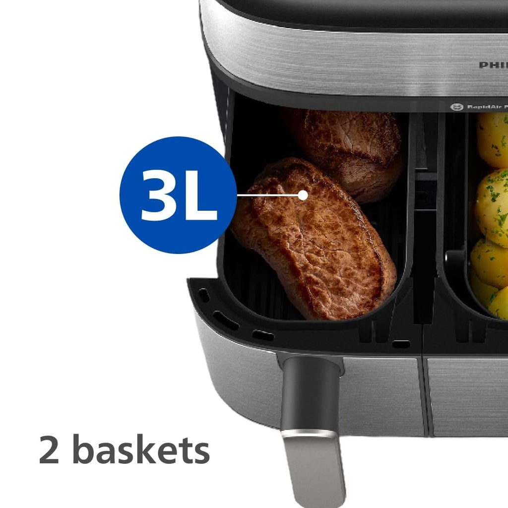 Philips Air Fryer 5000 Series Dual Basket with Steam – 9L Capacity, RapidAir Plus Technology